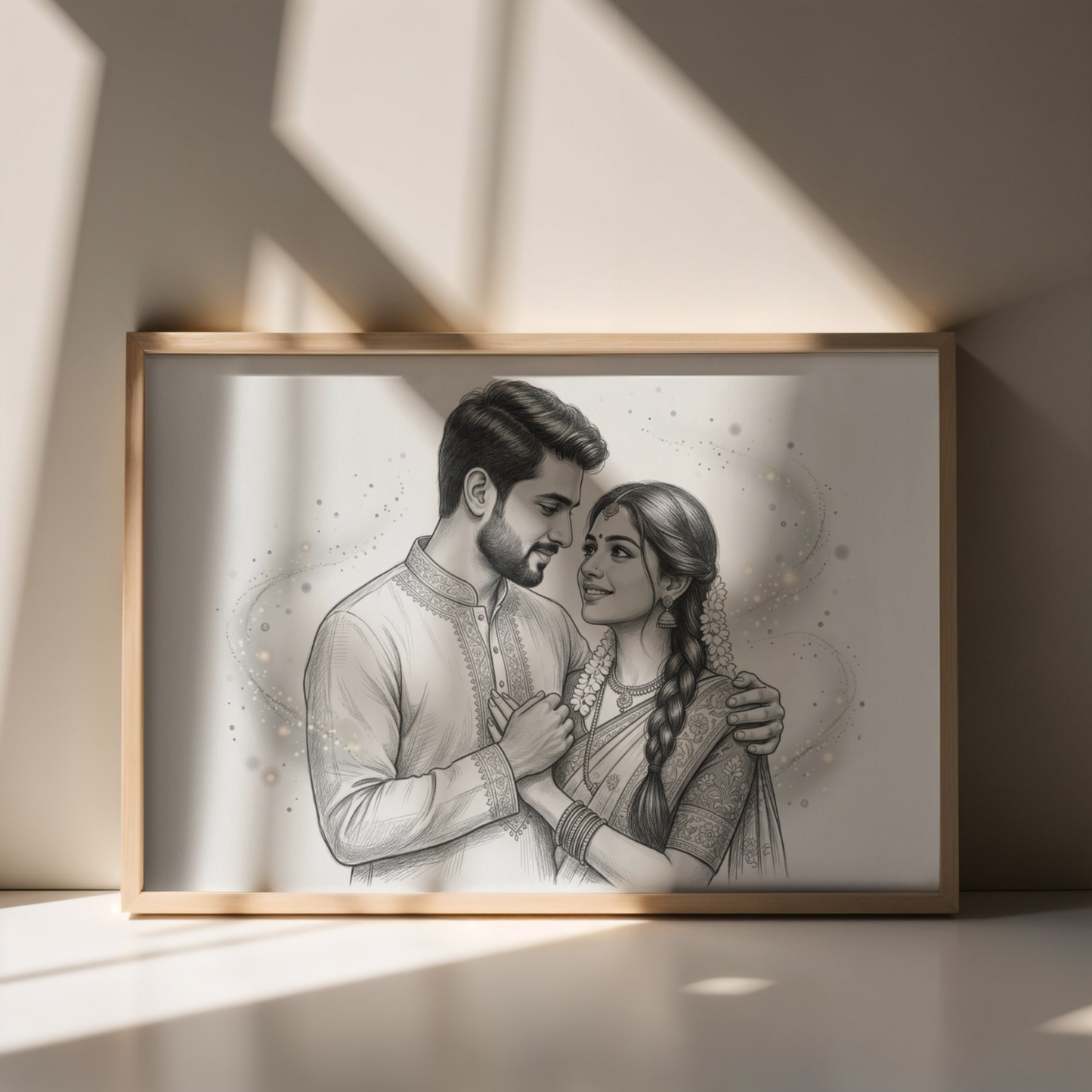 Stardust Sketch Romantic Pencil Drawing Couple Portrait