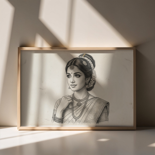 Inkwell Vintage Pencil Sketch Personal Portrait Print