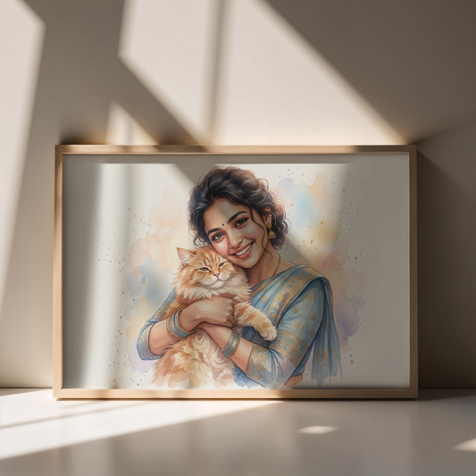 Fur & Human Owner Pet Duo Portrait Print